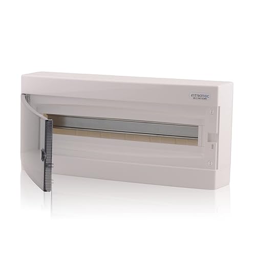 ‎Intratec Sicherungskasten Aufputz, IP40 – Verteilerkasten Gehäuse innen, Verteilerkasten mit transparenter Tür für Trockenraum-Installation, 4-reihig, 48 Module, 653 x 287 x 112 mm, Weiß - Cheap-Us