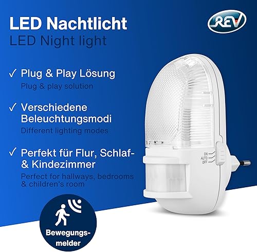 REV Nachtlicht - Steckdosenlampe mit Bewegungsmelder, Erfassungsbereich 110° bis zu 5m, LED Nachtlicht Steckdose, weiß - Cheap-Us