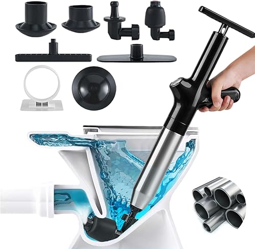 Wenbones Abflussreiniger Pumpe mit Luftkompression und Luftdruckanzeige, Pressluft Rohrreiniger mit 4 Saugnäpfen,Toilet Plunger für Reinigen Rohre Waschbecken Badezimmer Küchen (Schwarz) - Cheap-Us