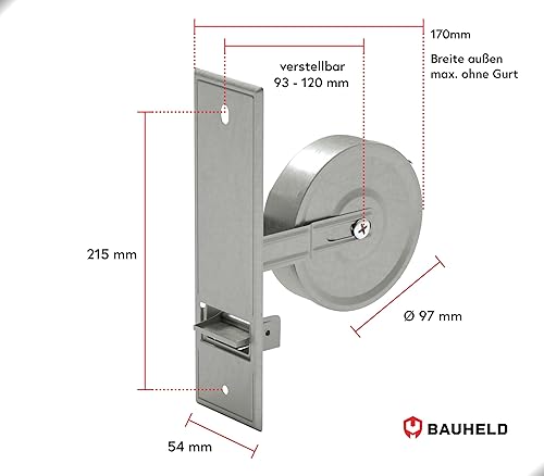 BAUHELD® Rolladen-Gurtwickler Unterputz [Made in Germany] - Maxi Einlass-Gurtwickler aus Stahl - Für Rolladengurt 23mm [ohne Gurt] - Rollladen Aufwickler inkl. Abdeckung Weiß - Lochabstand 105mm - Cheap-Us