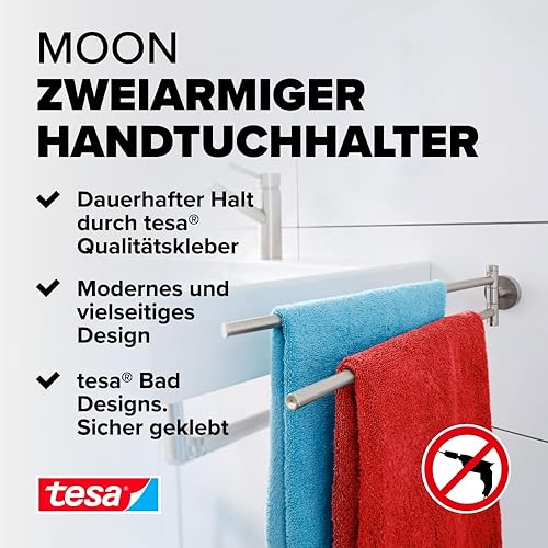 tesa MOON Klebehaken, verchromt, runde Form - Bad-Haken zur Wandbefestigung ohne Bohren, inkl. Klebelösung - 36 mm x 36 mm x 36 mm - Cheap-Us