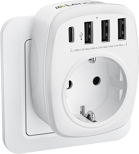 LENCENT USB Steckdose Mehrfachstecker EU Adapter 5-in-1 Steckdosenadapter mit 3 USB Ladegerät Anschlüße 2,4A, 1 Typ-C Port 3A, Wand Steckdose Schuko 4000W Stromadapter Stecker mit Kindersicherung Weiß - Cheap-Us