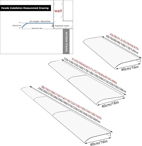 Vordach Überdachung Haustürvordach Pultvordach,Pultbogenvordach aus 3.5 Mm Transparent Polycarbonat,Moderne Vordach für Haustür,Uv Regen Schneeschutz für Tür Fenster Veranda (50x100cm/20'x39') - Cheap-Us