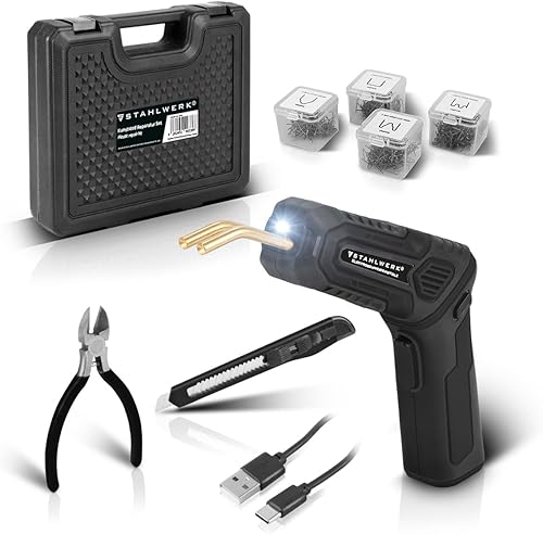 STAHLWERK Kunststoff Reparatur Set mit Akku-Kunststoff-Schweißgerät und 400 Schweißnägeln, Heißhefter | Dellenlifter | USB Smart Repair Ausbeulwerkzeug Set für Stoßstangen und Plastik-Bauteile - Cheap-Us