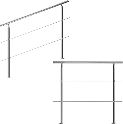 FINEUNAN Edelstahl Handlauf Geländer für Treppen Brüstung Balkon mit 2 Querstreben - Innen und Außen Handlauf Geländer Treppengeländer Edelstahl Brüstung Balkon (100CM, 2 Querstreben) - Cheap-Us