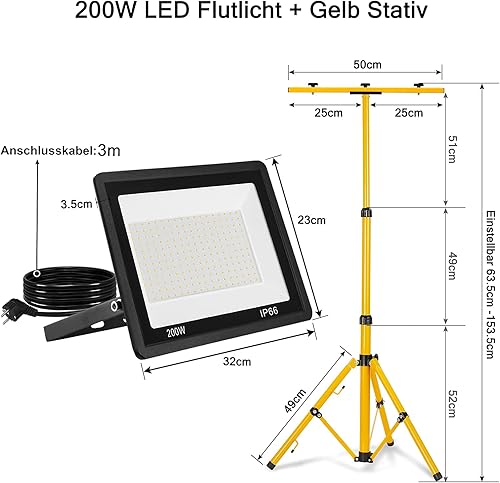 Froadp 2 Stück LED Strahler, 100W Baustrahler LED mit Stativ, Aluminiumgehäuse Arbeitsleuchte mit 3m Netzkabel und EU-Stecker, IP66 Wasserdichte LED Arbeitsscheinwerfer für Innen & Außen(Kaltweiß) - Cheap-Us