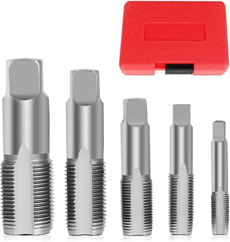 5 Stück BSP Rohrgewindebohrer Set, 1/8 Zoll, 1/4 Zoll, 3/8 Zoll, 1/2 Zoll, 3/4 Zoll BSP Gewindebohrer Set mit Aufbewahrungsbox Kohlenstoffstahl Handgewindebohrer Set für genaue Gewinde - Cheap-Us