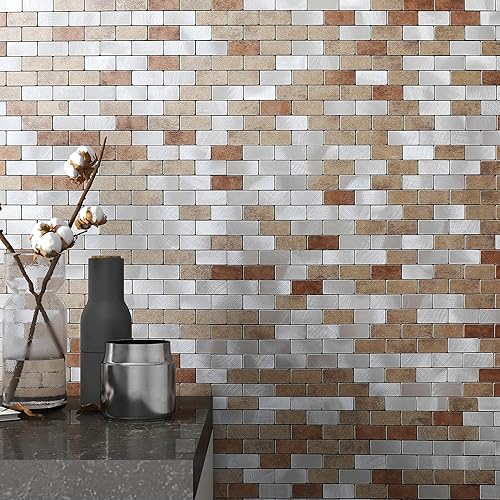 VAOVI Klebefliesen Küchenrückwand Aufkleberfliesen,Mosaik Metallfliesen Selbstklebend Matte Steinoptik U-bahn Wandfliesen(Hellgrau Weiß,10 Stücke) - Cheap-Us