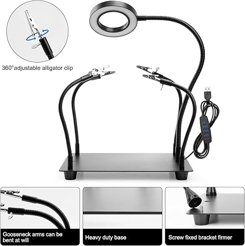 Dritte hand Löten, Löthilfe Dritte Hand mit 5X Lupe Licht, Lötstation mit 4 flexibel Arme, Löthilfe für Schweißer, Schmuckhersteller, Handwerk, Liebhaber - Cheap-Us