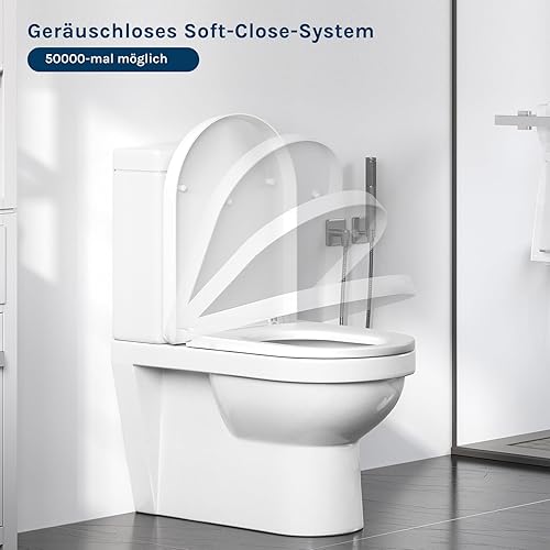 WOLTU Toilettendeckel, WC Sitz Toilettensitz mit Absenkautomatik, Fast Fix/Schnellbefestigung, Duroplast, Softclose, Antibakterielle Beschichtung, WC Sitz Eckig Weiss - Cheap-Us
