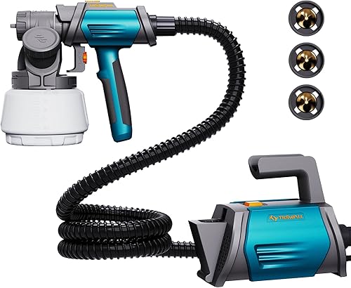 Tilswall Farbsprühsystem Shark 800 HVLP Elektro-Farbsprühgerät mit 1300ml Behälter, 120 DIN-s Lackierpistole Elektrisch mit 4 Düsen und 3 Sprühmodi für Innen- und Außenwandfarben (Blau) - Cheap-Us
