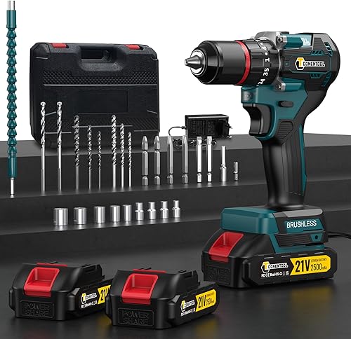 Conentool 21V Bürstenlos Akkuschrauber Set, Akku bohrschrauber mit 2x 2500mAh Akkus, 55 N.m Max schlagbohrschrauber, Drehmoment auf 35+3 Stufen, bohrschrauber mit 26PCS Zubehöre für DIY Projekt - Cheap-Us