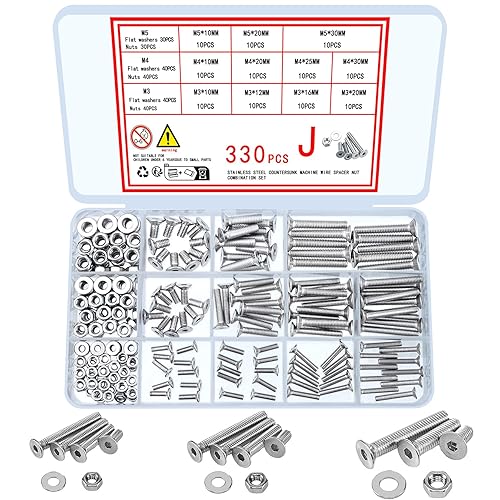330 Stk Flachkopf Innensechskantschrauben und Muttern und Unterlegscheiben Sortiments Set, M3 M4 M5 Edelstahlschrauben und Maschinenschrauben Senkkopf Schrauben (330) - Cheap-Us