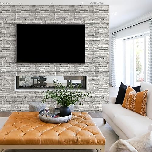 Commomy 10 Stück 3D Wandpaneele Steinoptik Selbstklebend, 30x30cm, Wandverkleidung Selbstklebend Steinoptik, PVC 3D Wall Panels für Innenwanddekoration Wohnzimmer Küche Schlafzimmer - Cheap-Us