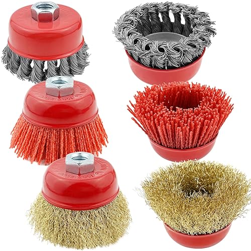 GZqiancang 6 Stück Topfbürste Winkelschleifer, 75mm Topfbürste Winkelschleifer Set für Entfernen Rosts Metallpolierreinigung(Nylon/Metall/Stahldraht ) - Cheap-Us