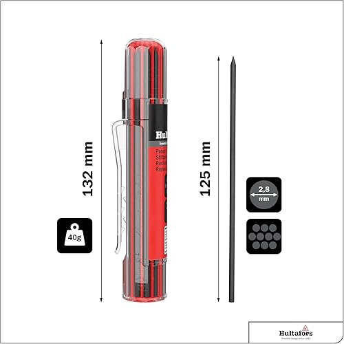 Hultafors Tieflochmarker Ersatzminenset Grau 10 Stück I I Im praktischem Spender mit Cliphalterung I 2,8mm Universalminen für Zimmmermannsbleistift I Für diverse Oberflächen I 650110 - Cheap-Us