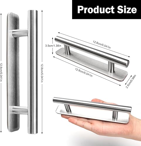LYCXAMES 2 Stück Selbstklebende Möbelgriffe, Edelstahl Schrankgriffe, Ohne Bohren Griffe, Türgriffe, Schubladengriffe für Küchenschränke, Schiebetüren, Balkontür, Fenster, 128mm, Silber - Cheap-Us