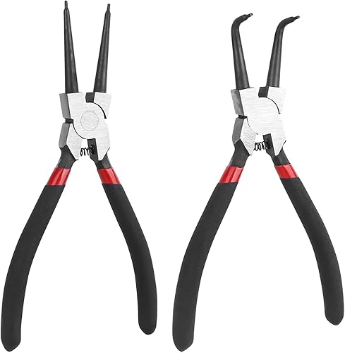 XCDMJ 2 Stück Sprengringzangen Seegeringzange Set 175mm Zange Gerade & Gebogen 7-Zoll-Sicherungsringzange Innen - Sprengringzange Mit Langlebigen Federn, Rutschfesten Griffen - Cheap-Us