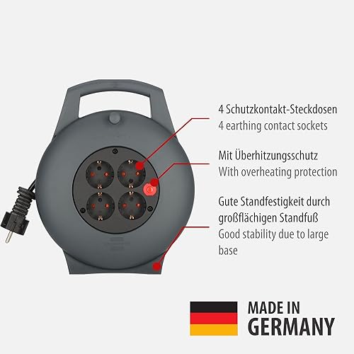 Brennenstuhl Vario Line Kabelbox 4-fach/Mini-Kabeltrommel (Indoor-Kabeltrommel für Haushalt, 10m Kabel, Made in Germany) anthrazit - Cheap-Us