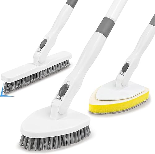 3 in 1 Schrubber mit Stiel, Scrubber Dusche Reinigungsbürste 130.81CM Abnehmbarer Langer Griff steife Borsten für Badezimmer,Badewanne,Küche,WC Wand,Glas Baseboard,Fliesen - Cheap-Us