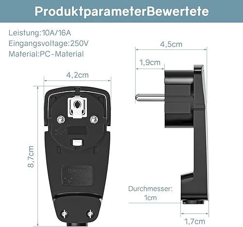 VIEVRE 2 Stücke Schuko Winkelstecker Flach,Schuko Flachstecker 250V (16A),Eurostecker,Schukostecker,Schukostecker Winkel,Schuko Stecker Flach,Euro Stecker für Kabel bis 3x1,5 mm²,Weiß - Cheap-Us