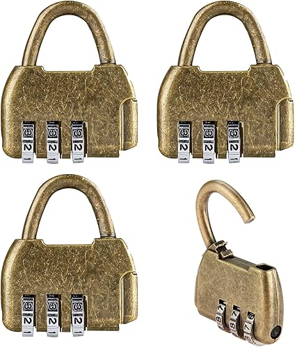 Csirnto 4 Stück Zahlenschloss Außenbereich Zahlenschloss Vorhängeschloss Retro Mini Antik Stil Zahlenschloss Vorhängeschloss aus Metall Stelliges Kombinationsschloss Vintage Vorhängeschloss - Cheap-Us