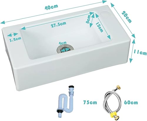 TYTFTDLD Rechteckiges Waschbecken aus weißem Kunststoff Waschbecken, modernes Design, praktisches Waschbecken, leicht zu reinigen, rechteckiges Waschbecken mit Legierungsarmatur (40*20*11cm)[schief] - Cheap-Us