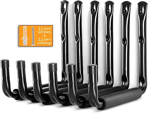 Wandhaken Garage Gummiert Haken, 6er Set Schwarz Unihaken Stahl 220 x 200 mm, Wandhalter Ordnungshelfer für Keller zur Aufbewahrung von Werkzeug, Fahrrädern, Gartengeräte, Surfbrett und Skier - Cheap-Us