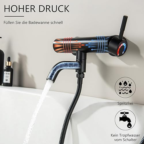 BAITUJIE Badewannenarmatur Schwarz, Mischbatterie Badewanne mit 3 Funktionen Handbrause Wasserhahn Bad Schwarz Matt mit 90° Drehbaren Auslauf Armaturen Badewanne - Cheap-Us