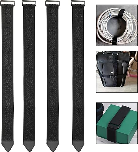 4 Stück Gurtbänder mit Klettverschlüssen, 60cm x 5cm Elastische Klettbänder mit Schnalle, Extra Breit Elastische Gurte Klettverschluss Kabelbinder für Ihrer Verlängerungskabel Schläuche Fahrrad Garage - Cheap-Us