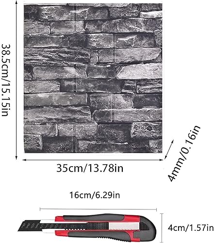 Hyesrtey 10 Stück 3D Wandpaneele 35x38.5cm Selbstklebend Küchenrückwand Ziegel Tapeten Steinoptik 4 mm Steintapete Wandaufkleber Wasserdicht Wandtapete für Küche Schlafzimmer (Schwarz) - Cheap-Us