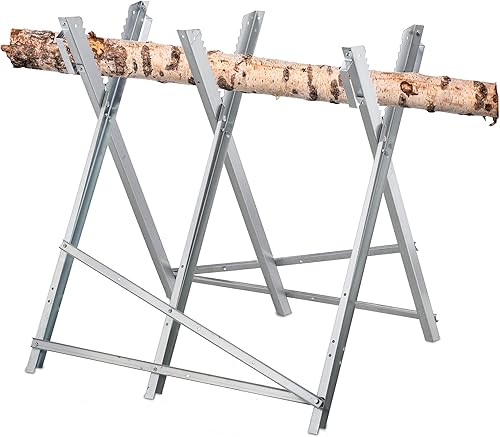 Relaxdays Sägebock, Holzsägearbeiten, klappbar, 150 kg, Sägegestell für Kettensägen, Stahl, HBT: 80 x 80 x 82 cm, Silber - Cheap-Us