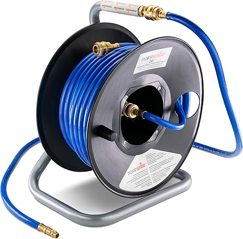 Poppstar Manuelle Druckluftschlauchtrommel aus PVC (20m+1,5m, Durchmesser (6x11,5mm)), Anschlüsse 1/4 Zoll BSPT - Cheap-Us
