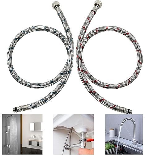 Homefantasy 2 Stück Anschlussschlauch Armatur G3/8 x M10,Geflochtener Edelstahl Panzerschlauch, Flexschlauch Verlängerung, Wasserhahnschlauch für Badezimmerküche - Cheap-Us
