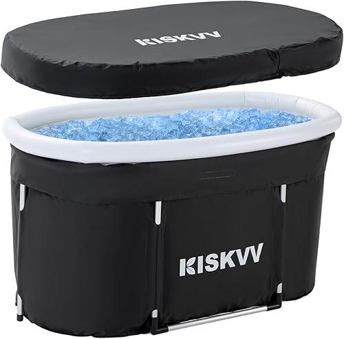 Ovales Eisbad mit Abdeckung, KISKVV Faltbare Badewanne Erwachsene, Isolierte Eistonne für Innen und Außenbereich, Kältetherapie für Sportler Athleten, Eisbaden Tonne für Zuhause (115x55x57cm) - Cheap-Us