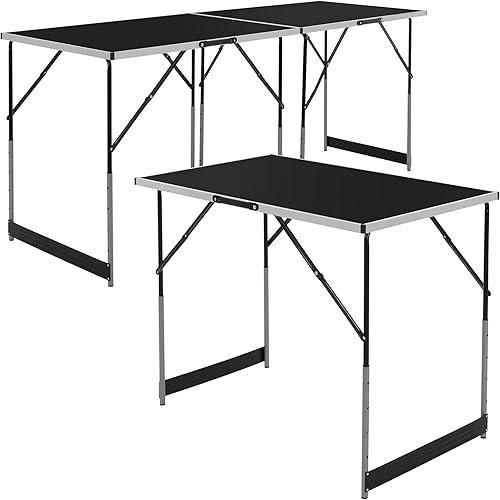 ECD Germany 3-teilig Tapeziertisch klappbar 100x60 cm, Schwarz, Alu Multifunktionstisch, höhenverstellbarer Mehrzwecktisch, Arbeitstisch bis 30 kg belastbar, Flohmarkttisch Campingtisch, mit Verbinder - Cheap-Us