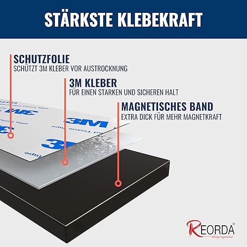REORDA Magnetstreifen selbstklebend [STARKER 3M KLEBER] - 10 Stück | magnetisches Klebeband | Starkes Magnetband - Sicherer Halt für fast alle metallischen Objekte (15 cm x 20 mm) - Cheap-Us