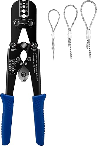 Presswerkzeug, Drahtseil-Crimpwerkzeuge für Aluminium-Kupfer-Duplex-Sanduhrhülsen, Stoppknöpfe und Aderendhülsen mit integriertem Kabelschneider. Funktioniert von 3/64 Zoll bis 1/8 Zoll - Cheap-Us