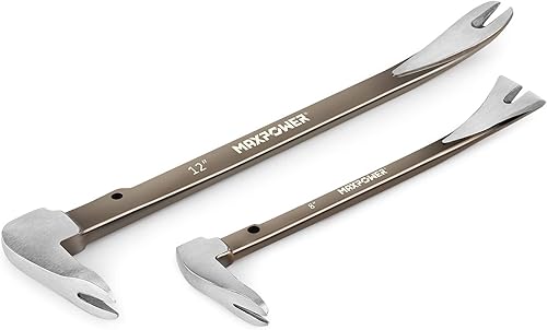 MAXPOWER Nageleisen Set, Brecheisen aus Geschmiedeten Karbonstahl, Stemmeisen, Nagelschlitze, Brechstange, 2 Stück Nagelzieher 210mm und 300mm - Cheap-Us