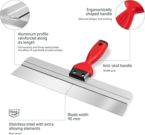 COMENSAL Flächenspachtel 450 mm - Profi Fassadenspachtel Edelstahl - Ergonomischem Griff - Rakel Spachtel - Made in EU - Cheap-Us