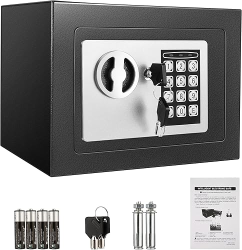 6,65L Kompakter Feuer- und Wasserdichter Tresor – Elektronischer Möbeltresor mit 2 Doppelstahlbolzen, Samtpolsterung und Notschlüsseln, 23 x 17 x 17 cm - Cheap-Us