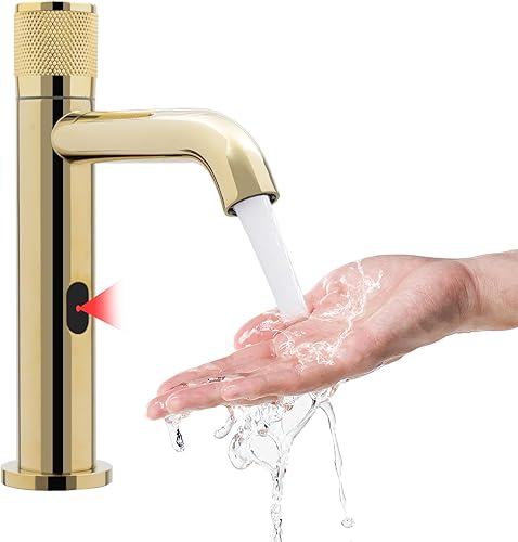 fennnds Infrarot Sensor Wasserhahn Bad, Berührungsloser Waschtischarmatur, Automatisch Sensor Mischbatterie Bad, Armatur Waschbecken mit Sensor für Küche Badezimmer, Edelstahl und Nylon, Gold - Cheap-Us