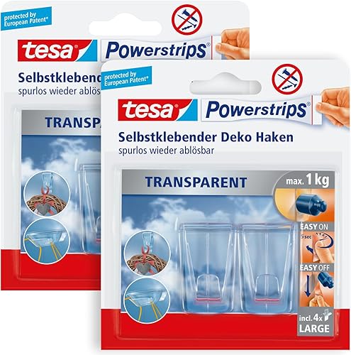 tesa POWERSTRIPS® Klebehaken Large Transparent Inhalt: 4 St. - Cheap-Us