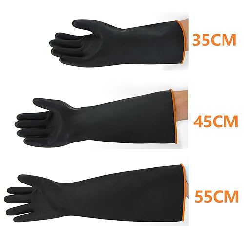 MIN-XL Chemikalienbeständige Gummihandschuhe, strapazierfähige Latexhandschuhe, Beständig Gegen Starke Säuren, Laugen und Öl, Schwarz (Dick, 45CM) - Cheap-Us