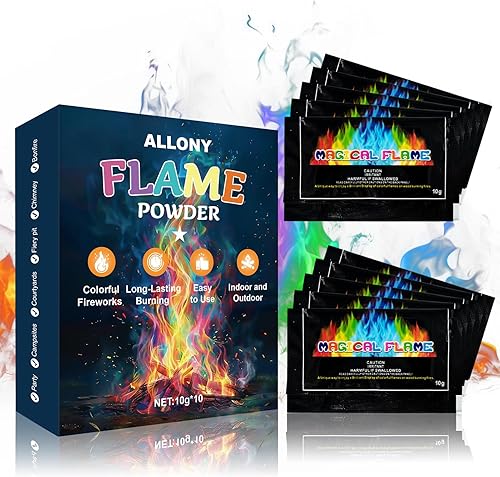 ALLONY Feuerpulver Bunt, Buntes Feuer Pulver, Feuerfarben Pulver für Buntes Feuer, Perfekter Flammenzauber für Feuerschale, Lagerfeuer, Feuerstellen, Kaminfeuer, Weihnachtsfeier-10 * 10g - Cheap-Us