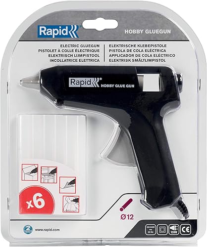 Rapid Heiβklebepistole Hobby, 12mm Klebepistole für Fixieren und Reparieren, Set inkl. 6 stk. Klebesticks Universal Transparant - Cheap-Us
