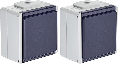 as - Schwabe Aufputz Steckdose 1-Fach mit 2 Leitungseinführungen bis max. 2,5mm², für Feucht-Raum und Außen-Bereich Made in Germany, IP54, grau, 62460 (Packung mit 2) - Cheap-Us