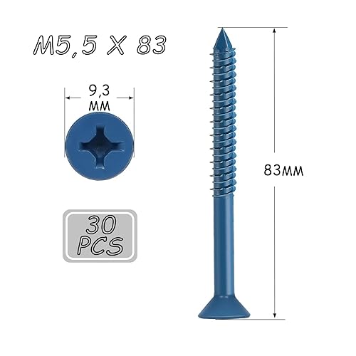 DAYALO Betonschrauben Senkkopf mit Kreuzschlitz M6,5 x 83, 30 Stück Betonschraube verzinkt mit Bohrer und Schrauberbit für Mauerwerk, Beton, Architektur, Industrie (Blau) - Cheap-Us