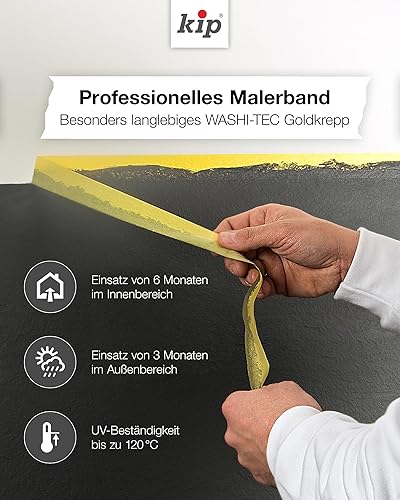 Kip Tape 308-30 Washi-Tec – Dünnes Abdeckband aus Spezial-Washi-Papier für extrem scharfe Farbkanten – Malerkrepp zum Streichen & Lackieren – 30mm x 50m - Cheap-Us