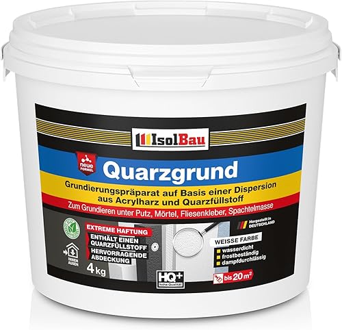 Isolbau Quarzgrund – 4 kg Grundierung für Beton & Holz, Fliesen, Keramik, Fassadenputz - Putzgrund, Fliese auf Fliese, Betongrund, Holzgrund - Wasserdicht, frostbeständig, für innen & außen - Cheap-Us